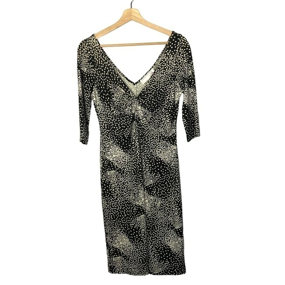 Diane Von Furstenberg Vintage Black Printed Half Sleeve Knee Length Dress 10 - Picture 1 of 4